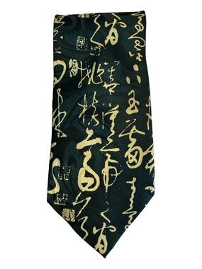 Gold City Silk Tie With Chinese Calligraphy